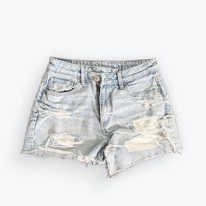 American Eagle light blue distressed denim shorts